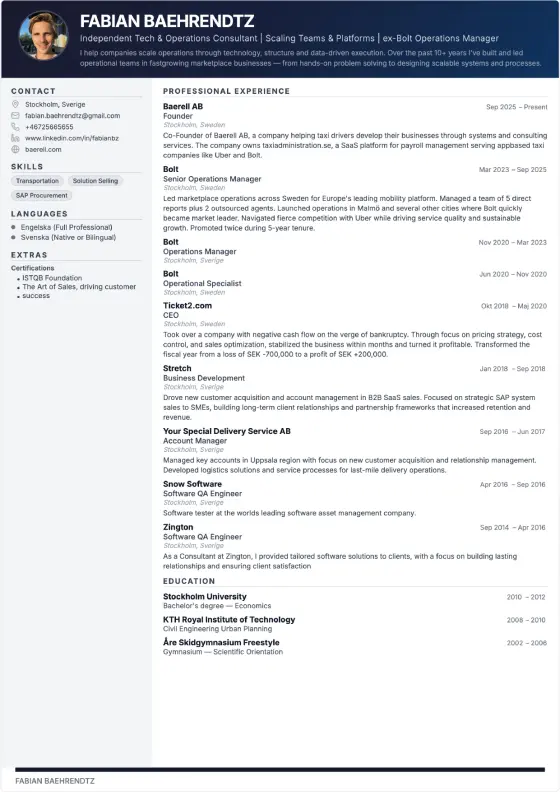 Professional CV-mall — klassisk professionell layout